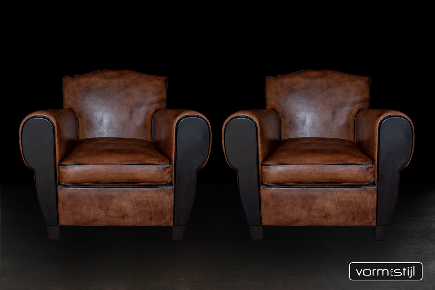 Exclusieve Art Deco fauteuil(s) in dik zadelleer (rundleer)